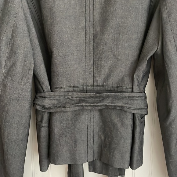 Halogen Women's Linen Blend Blazer Dark Gray Three Button Tie Belt Lined Size 16 - Picture 8 of 14